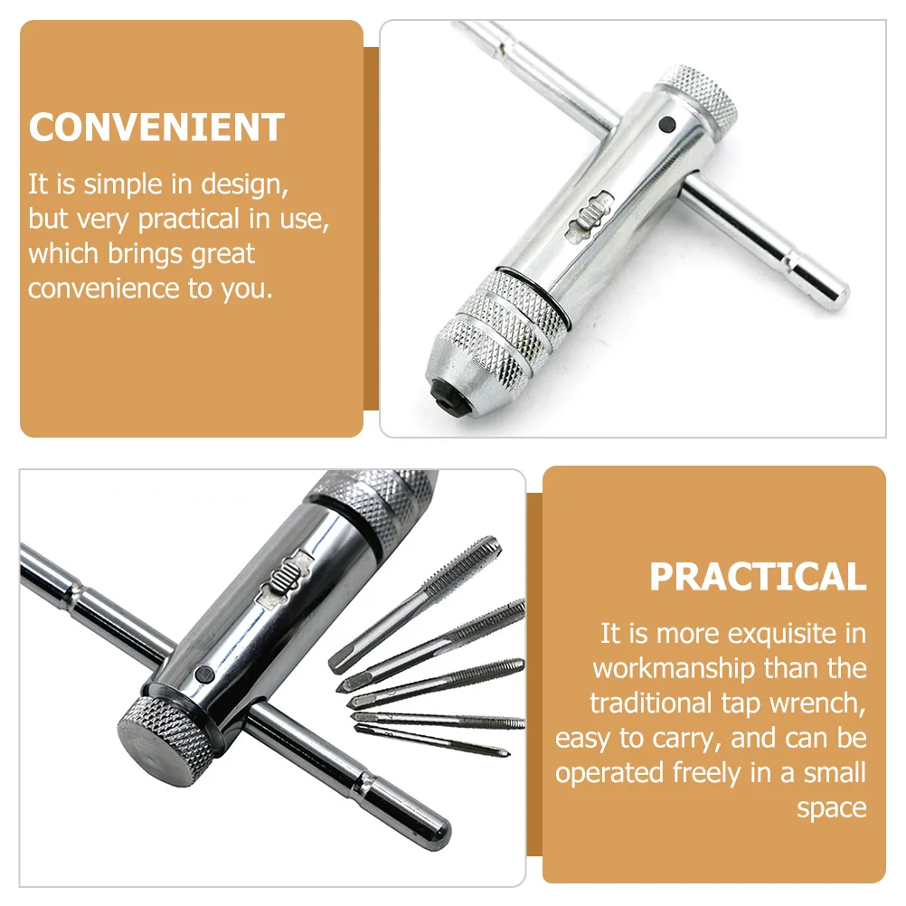 1Set T-Handle Tap Wrench Adjustable Steel Ratchet Treading Wrench for Manual Tapping Home Workshop Car Bike Maintenance