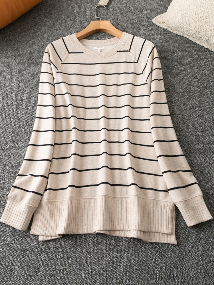 Faionable Casual Fce Lined Knitted round Ne Long Sve Overhead Sweater Spring Autumn Korean Sle Versatile Slimming
