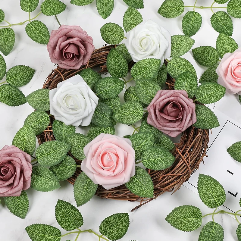 10/20 Stück grüne künstliche Blätter Rosenblätter Dekor für Heimdekoration Garten Hochzeit Braut Dekoration DIY Handwerk Girlande Zubehör – Detail 4