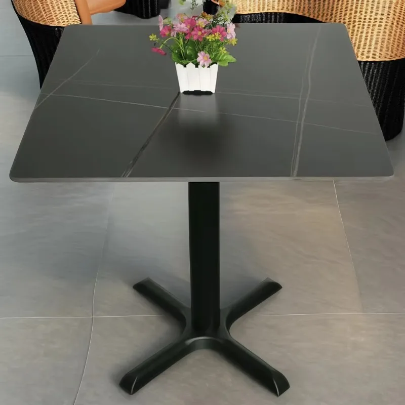 Modern French Design Black Slate Top Dining Table for Outdoor and Indoor Use Waterproof for Garden Restaurant Patio