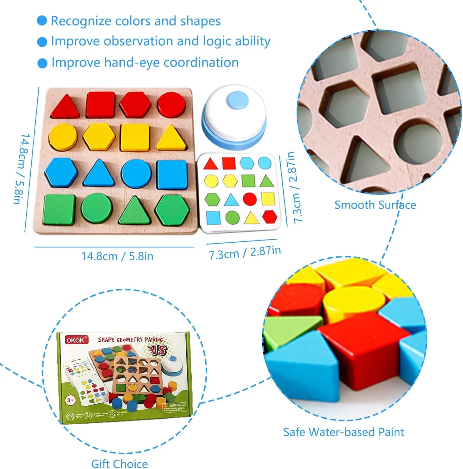 Shape Matching Game Color Sensory Educational Toy, Geometric Shape Quick Matching Board Game Montessori Learning Toys for Toddle
