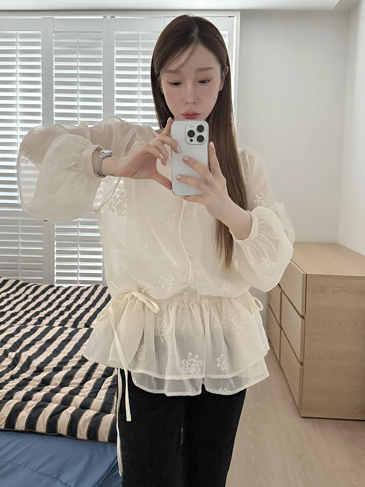 Sweet Sle Embroidered Heavy Work Dstring Belted Dr Women's Summer New Sle ort Skirt High Waist Long Sve round ...