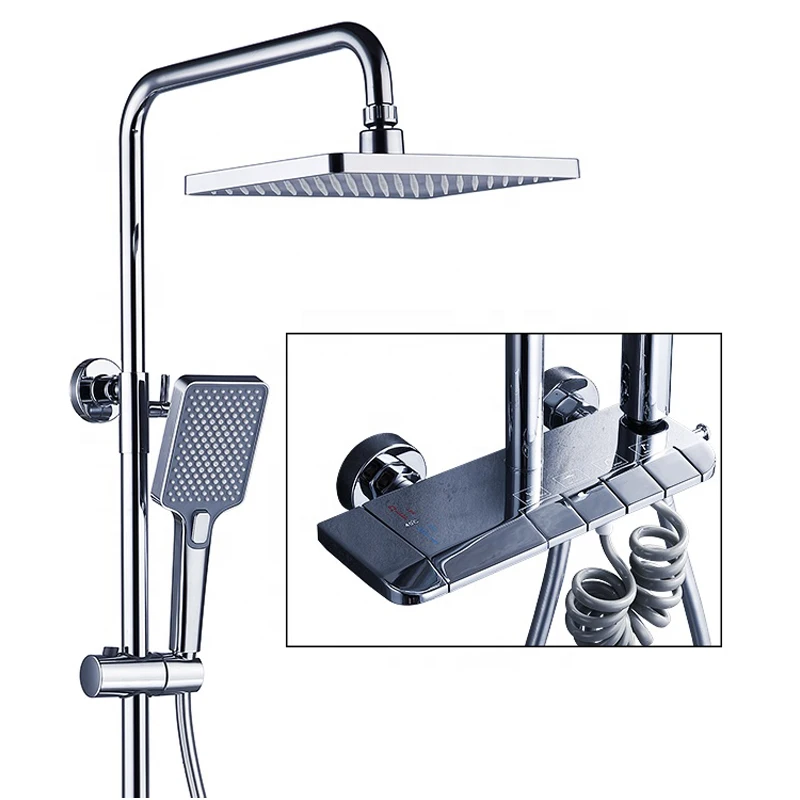 

Multi-function bathroom shower sets black Wall mounted shower faucet mixers piano key Thermostatic rainfall bathroom shower sets