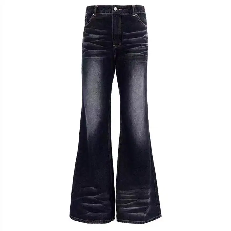 

Женские джинсы очень большого размера с расклешенной талией, плиссированные американские джинсы для девочек, осень 2024, женские джинсы премиум-класса