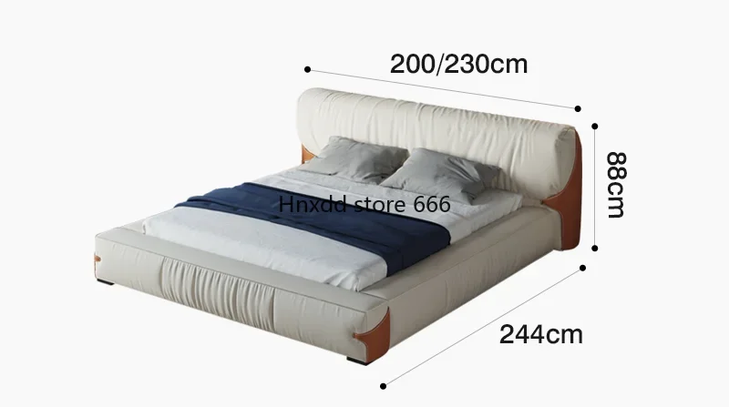 Italian minimalist double soft bag leather bed