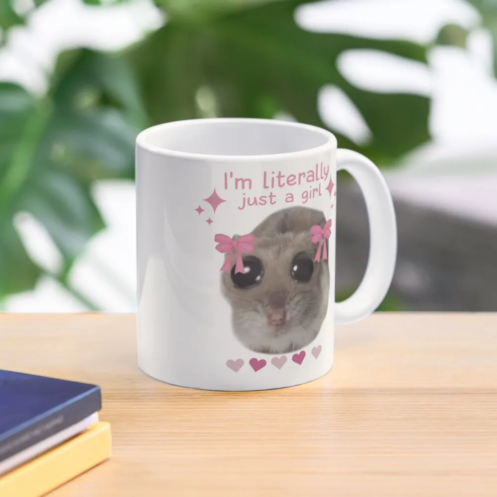 Meme Sad Hamster Im Literally Just A Gi  Mug Gifts Drinkware Coffee Photo Image Handle Round Picture Cup Design Printed Tea