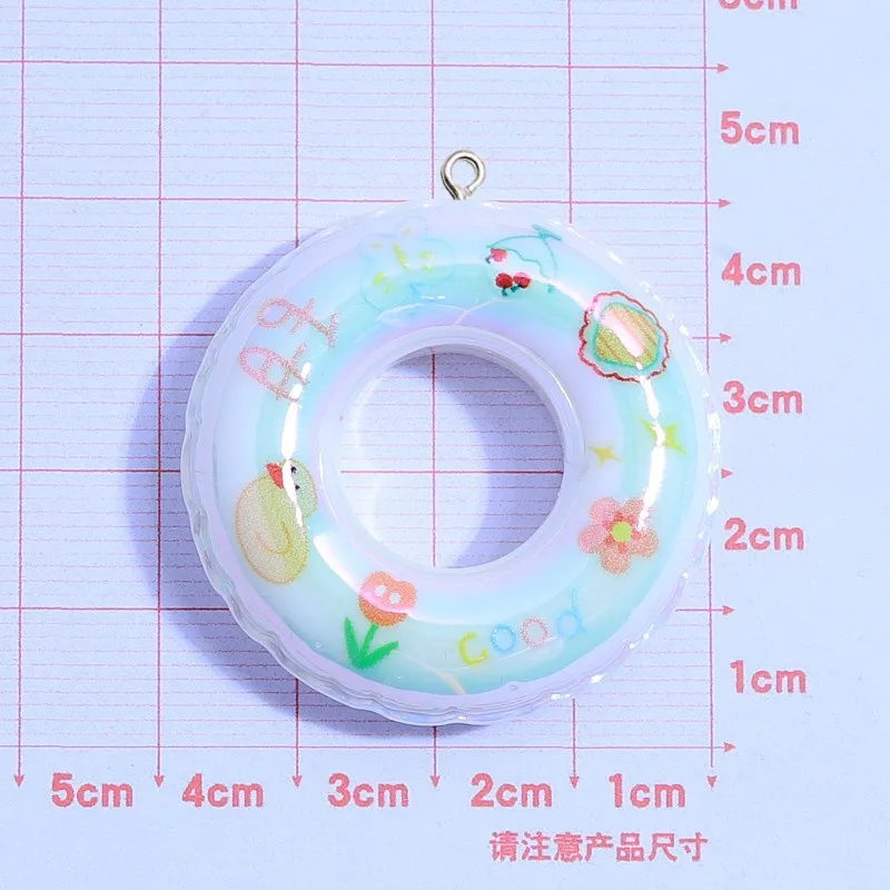 5Pcs Cartoon Swim Ring Resin Charms For Jewelry Making Kawaii Keychain Phone Pendant Accessory DIY Earrings Necklace Craft Decor