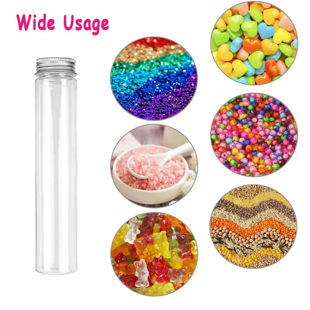 30Pcs 50ml-110ml Clear Plastic Test Tubes Bottle w/Screw Caps DIY Decor Bottle Storage Containers For Candy Spices Dried Flower