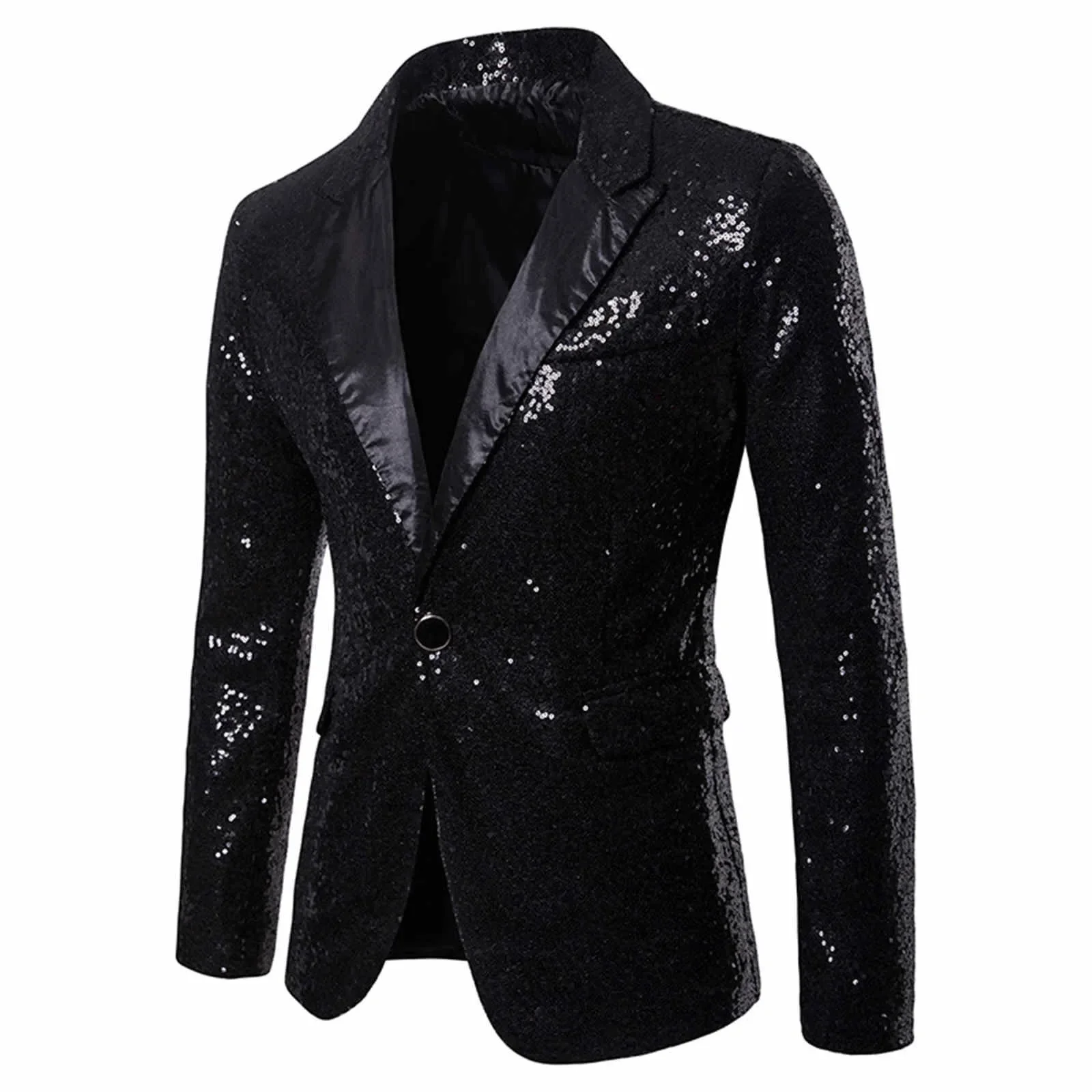 Shiny Sequin Suit Jacket Men\'s Stage Performance Coat White Silver Blue Red Purple Blazers V-neck Single Button A2631213