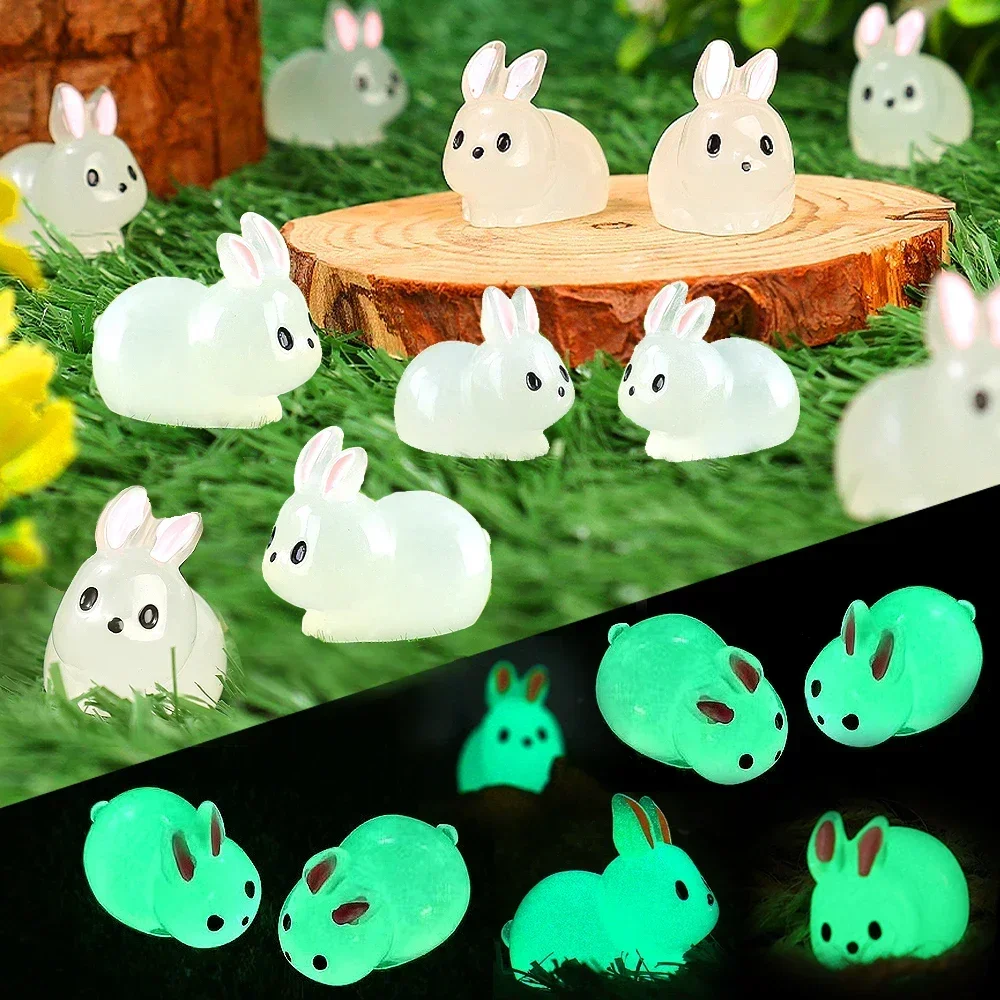 20Pcs Mini Glow Rabbit Ornament  Nightglow Animal Figurines Car Interior Office Living Room DIY Rabbit Decorations Accessories