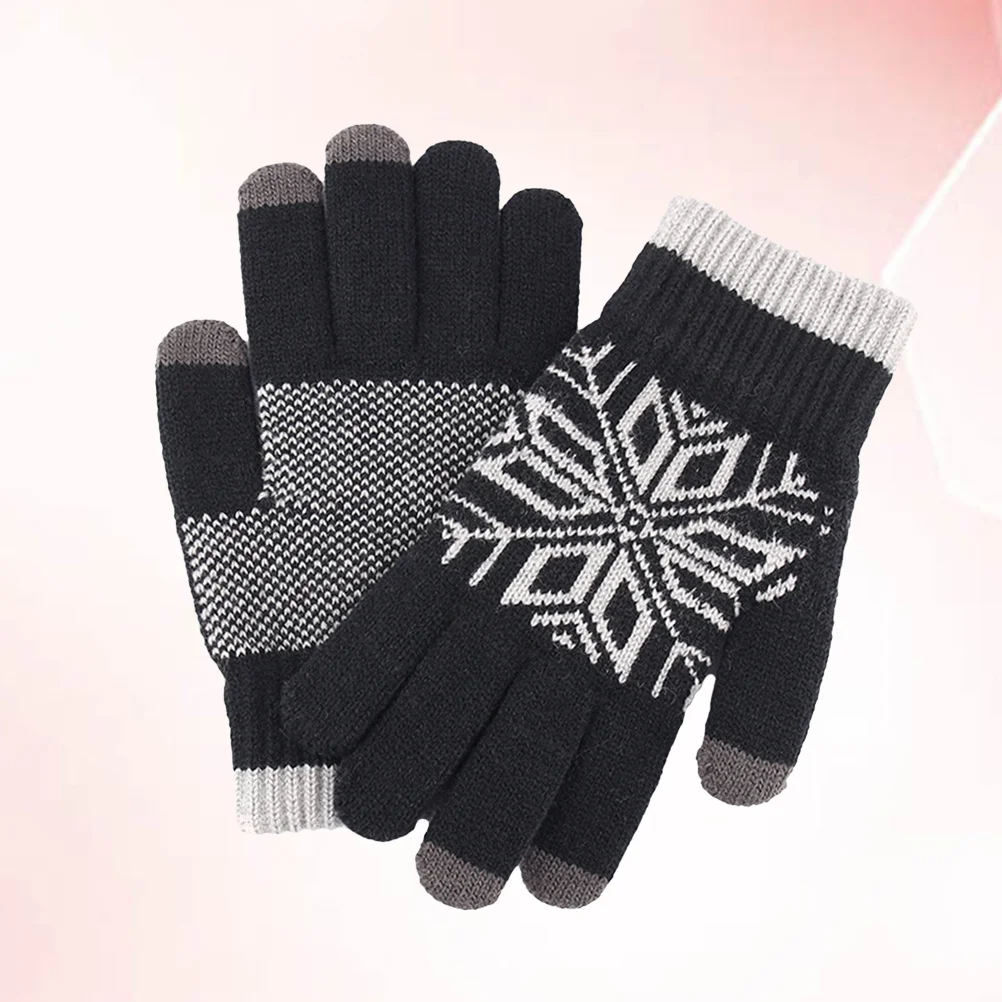 Jacquard Thicken Screen Touch Knitted Gloves Blue Warm Anti-Slip Outdoor Men Winter Wear Conductive Material Knitted Gloves