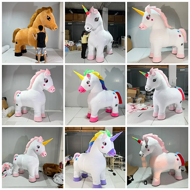 Volwassen opblaasbare eenhoorn kostuum regenboog paard mascotte voor Halloween Party verjaardag parade kwaliteit geen batterij nodig
