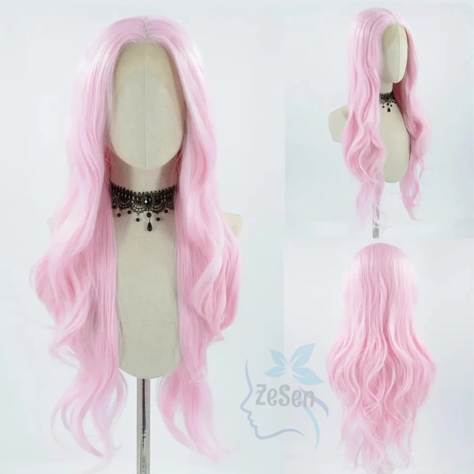 

Long Body Wave Lace Front Synthetic Wigs Pink Lace Wig Natural Hairline Pre Plucked Wavy Hair Wigs for Women Cosplay Daily Wear