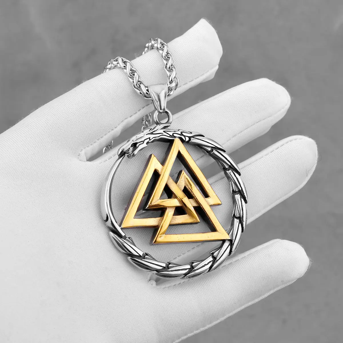 Viking Dragon Ouroboros Necklace Stainless Steel Men's Odin Valknut Symbol Amulet Pendant Necklace Biker Gift Jewelry Wholesale