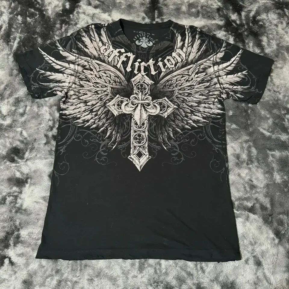Y2K Affliction Short Sleeves Punk Hip Hop Graphic Print Oversized