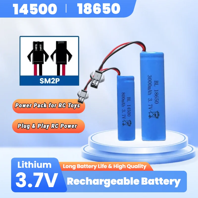 Batería de Iones de Litio de Alta Capacidad 14500 18650 3.7V con Conector SM-2P para Autos, Camiones, Barcos y Tanques RC 500mAh/800mAh/1200mAh/2000mAh