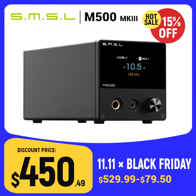 SMSL M500 MKIII MQA-CD Decoder ES9038PRO XU316 32bit 768kHz DSD512 Bluetooth Audio M500 MK3 DAC Amplifier