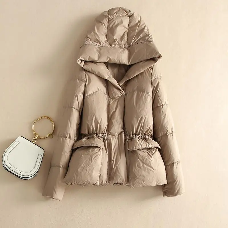 

Winter Warm Coat Thickened White Duck Down New Waist Slim Down Jacket Hooded Short Section Parka Hundred Loose Warm Women's Coat