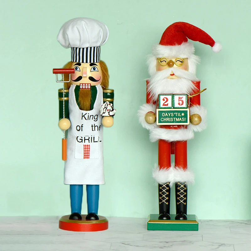 

38cm Santa Chef Wooden Nutcracker Puppet Soldier Decorative Ornaments Figures for Christmas Decorations and New Year Gifts