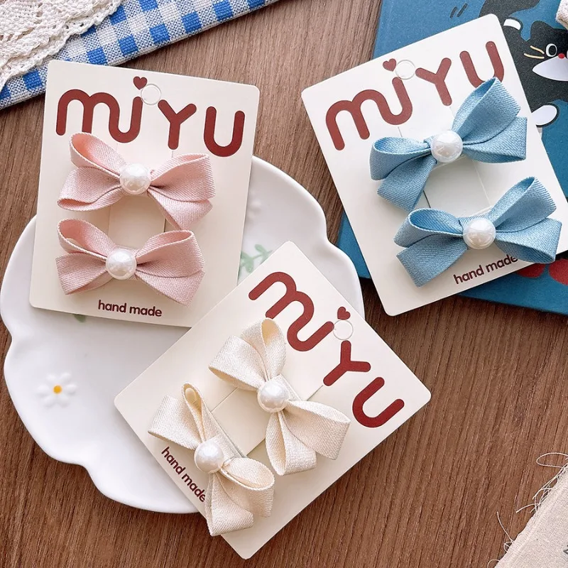 

2 шт./компл., детские заколки для волос с жемчужным бантом, милый бант, двусторонний зажим, головной убор принцессы для девочек, детские заколки для волос, женские аксессуары для волос