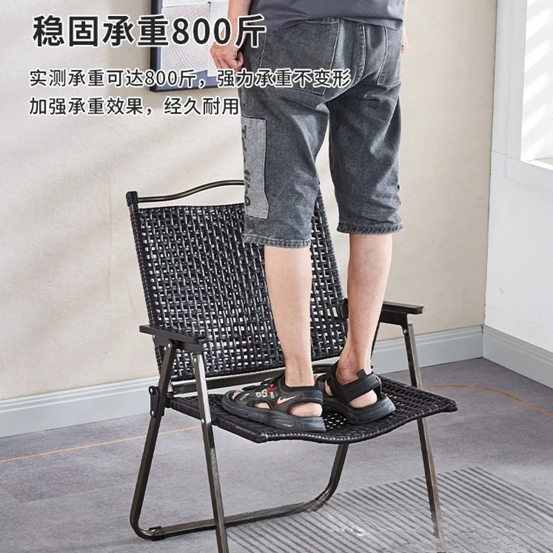 Cadeira dobrável doméstica com encosto de vime, varanda forte e durável, lazer, pode sentar e deitar ao ar livre, reclinável preguiçoso