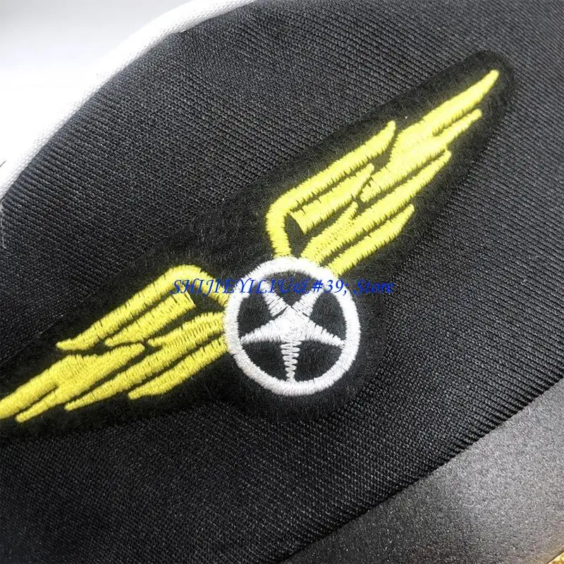 E21F Performance Aviation Cap Captain Hat Adjustable Octagonal Hat with Badge Hat All-match for Birthday Gatherings