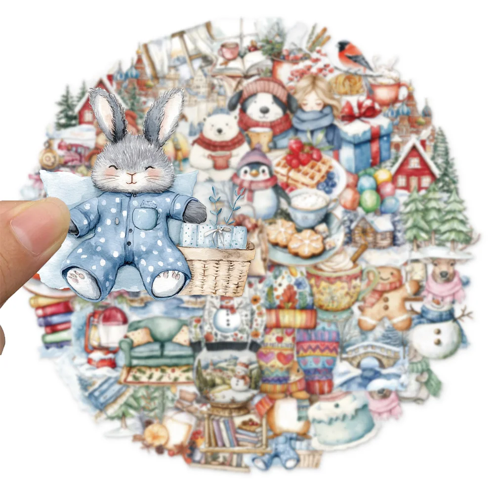 50PCS Winter Snow PET Plastic Stickers Fun Decorative Phone Cases, Laptops, Cups, Skateboards DIY Waterproof Decorative Stickers