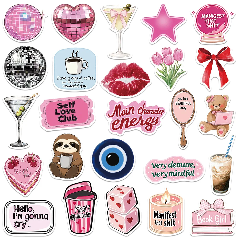 50PCS Pink Inspirational Girl Sticker Cartoon Creative Decoration Mobile Phone Case Water Cup Laptop Luggage Decal Toy view 5