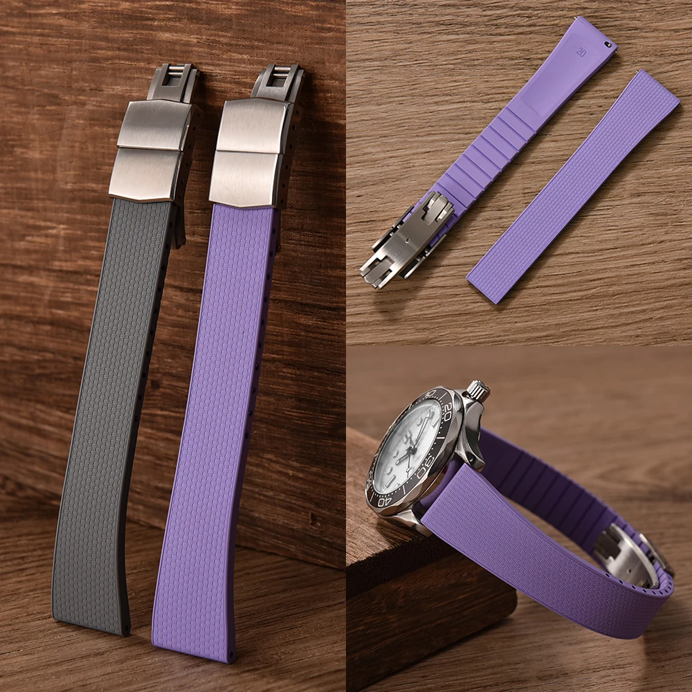 20mm Cut to Size Adjustable Quick Release FluoroRubber CTS FKM Watch Strap with Butterfly Folding Buckle for De-lugs Bracelet