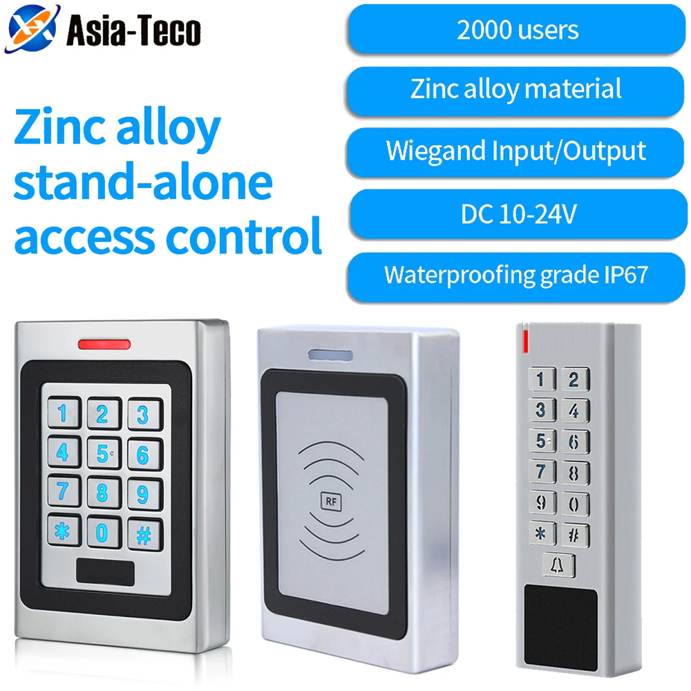 Door Access Control Keypad RFID Reader 2000 User Wiegand input+output Electric Lock Outdoor Waterproof  Doorbell IP67 Zinc alloy