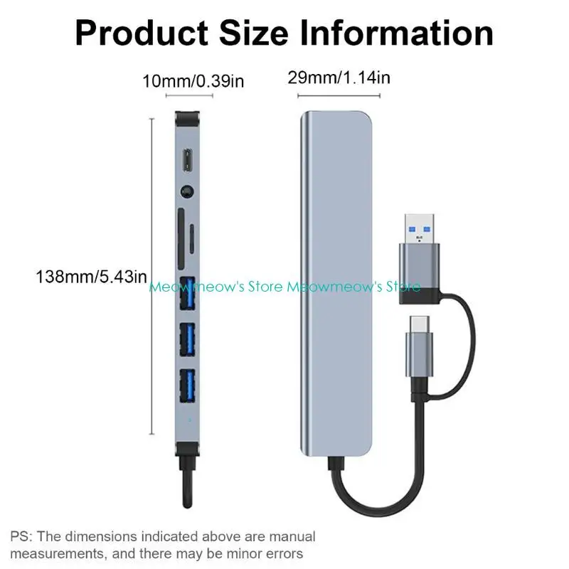 W91A USB C Multiports Adapter USB3.0 Type C Hub مع قارئ البطاقات لسفر الأعمال المتعددة الاستخدام المنزلي #6