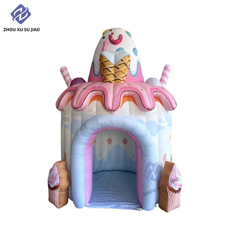 Casa gonfiabile gigante in colore gelato Casa a cupola estiva Cartone animato Decorazione natalizia per eventi per bambini
