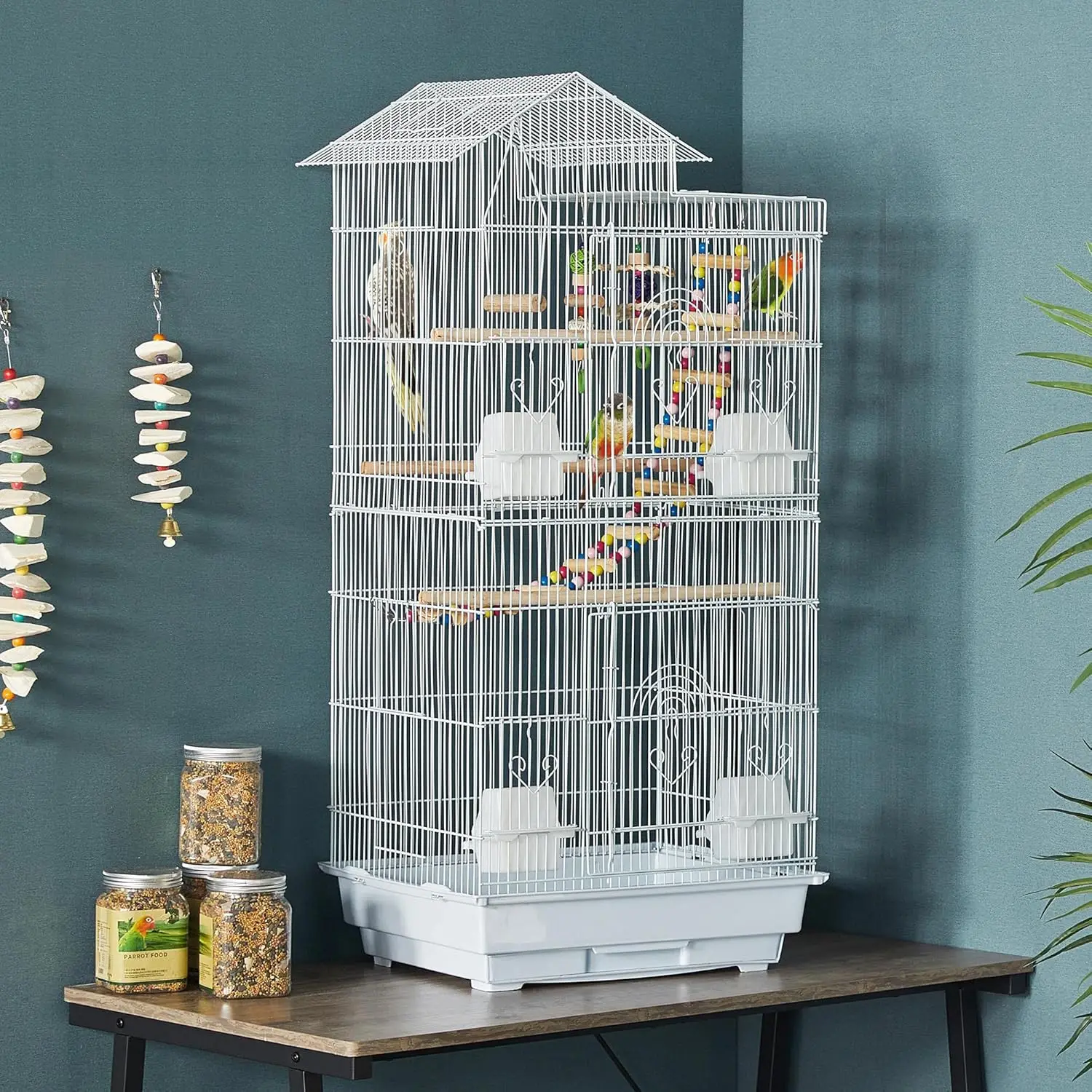 Conures Finches Budgies Canaries Lovebirds Parakeets Green Cheek Small Birds Parrots, Travel Flight Birdcage w/Toys, White