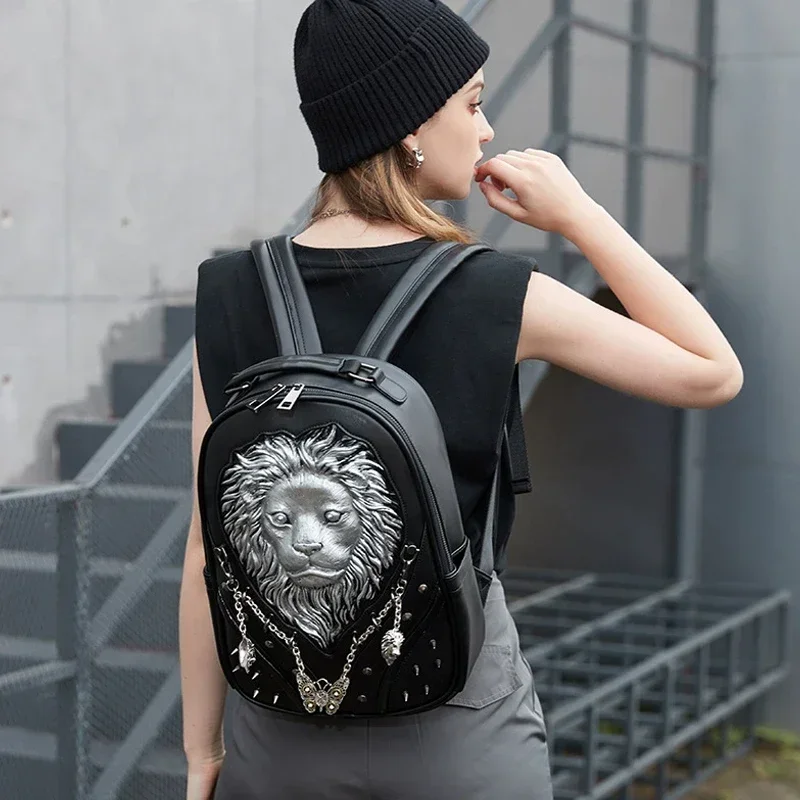 

Уникальный 3D визуальный стерео рюкзак для мужчин и женщин в байкерском стиле в стиле панк с заклепками, украшение для студентов, повседневная школьная сумка из искусственной кожи для поездок на работу