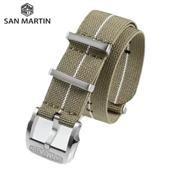 San Martin Nylon Watch Strap Quality 20mm Watchband Elastic Self-Made Logo Pin Buckle Solid Loops Durable Sweat Absorbent BD0004