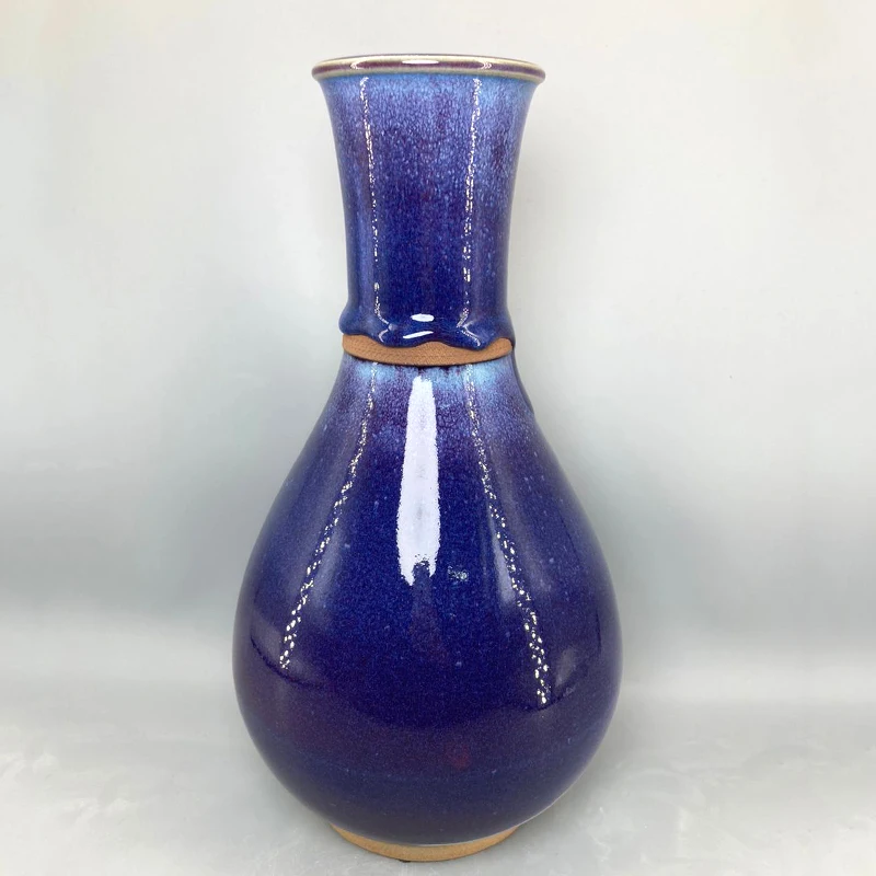 

Pure Handmade Long Neck Flask, Ceramic Vase Jun China Decoration, Ice Crack Open Pieces Violet