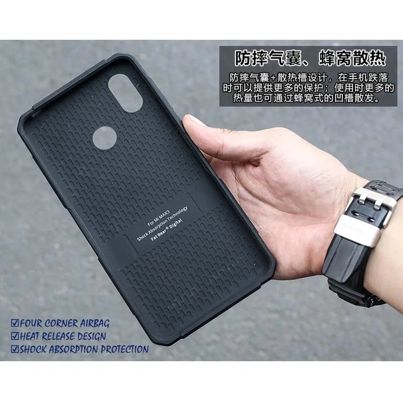 Fatbear-Coque de protection robuste de qualité militaire, armure antichoc pour Xiaomi Mi Max 3, Max 2, étui en peau