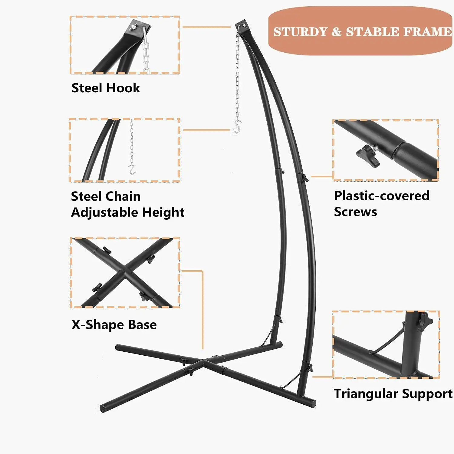 Hammock Chair Stand with Swing Chair, Hanging Tree Tent, Steel Stand Combo, with LED Decoration Lights, Indoor Outdoor Kids Play