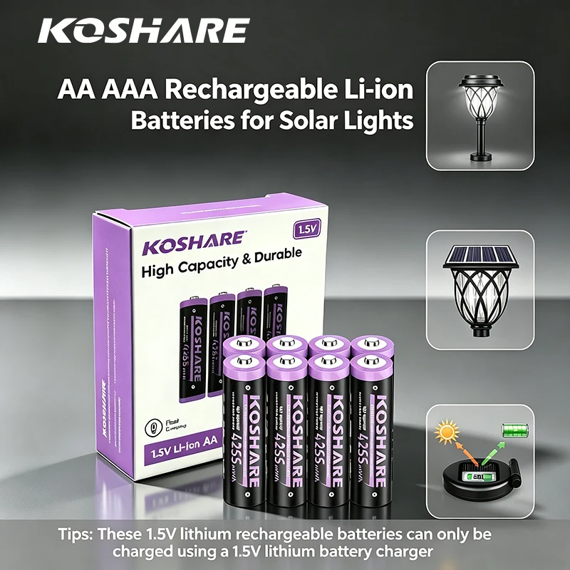 KOSHARE AA AAA Rechargeable Batteries 1.5V Lithium Battery 4255mWh 1100mWh High Capacity Long-Lasting Fot Outdoor Garden Lights