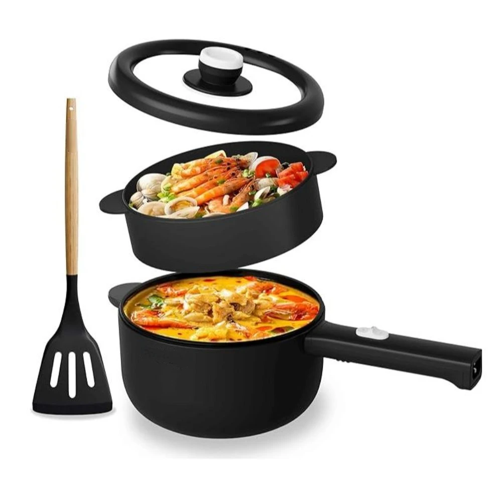 

Electric Cooker, 2L Non-Stick Sauté Pan, Rapid Noodles Cooker, Mini Pot for Ramen with Power Adjustment.Black(Egg Rack Included)