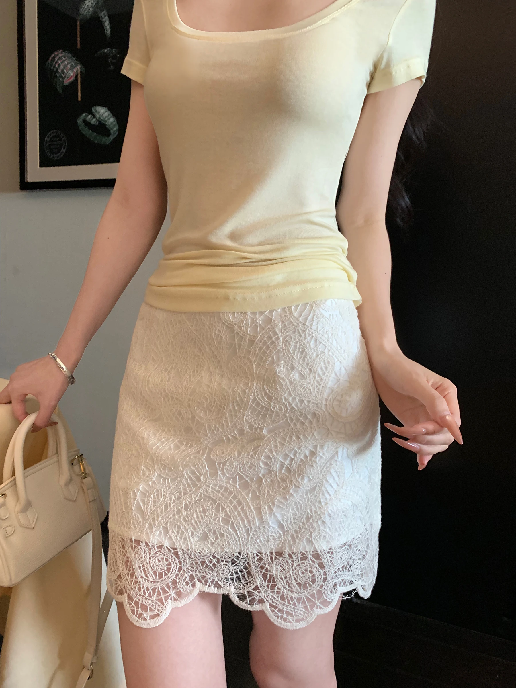 

Женская облегающая юбка Buou Lace Sle с высокой талией, белая, летняя коллекция, модный элегантный дизайн