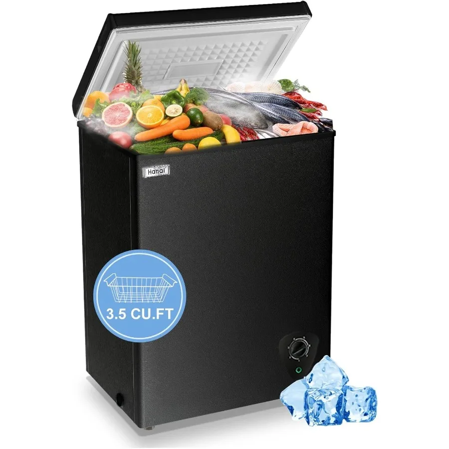 

Small Deep Freezer 3.5 Cu.Ft Black with Adjustable Temperature Control for Basement Apartment Kitchen and Business Use Compact