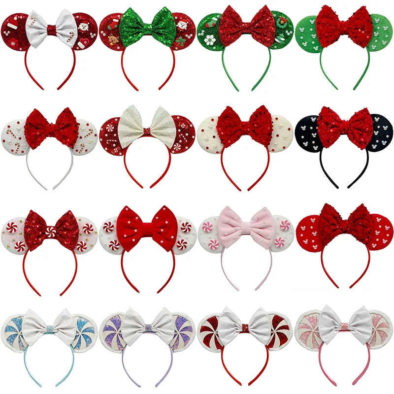Frohe Weihnachten Haarbänder für Frauen Mickey Mouse Ohren Haarschmuck Mädchen Red Candy Cane Stirnbänder Kinder Cosplay Weihnachten Kopfbedeckung