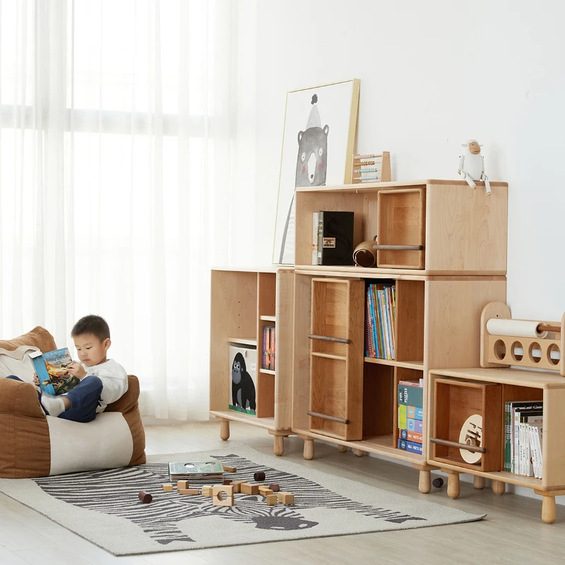 Maple Multi functional Full Solid Wood Bookcase Combination Grid Children's Room