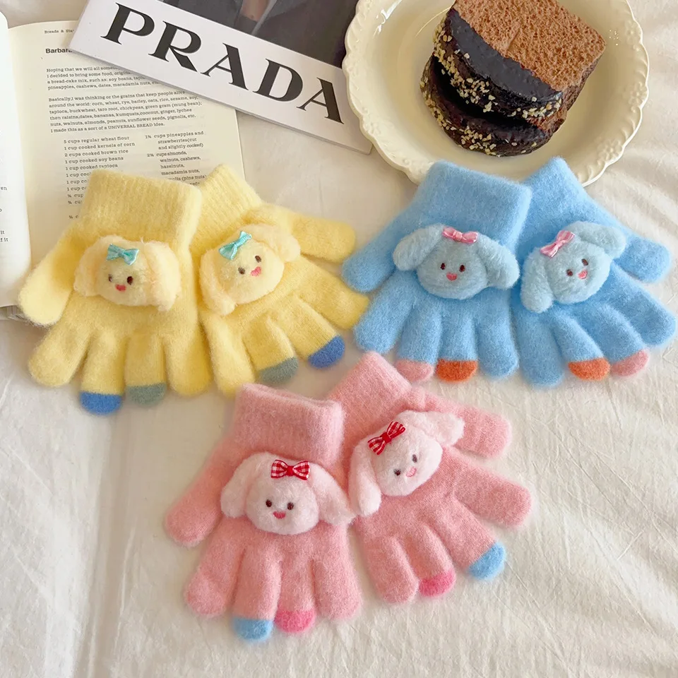 لطيف القمر الكرتون محبوك القفازات الأطفال 3-6 سنوات تنفس المضادة للانزلاق لينة الاكريليك الغزل للجنسين الكرتون ملابس خارجية يومية