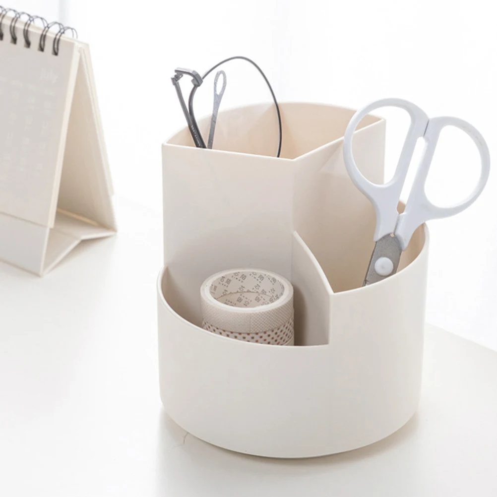 

3-Grid Rotating Pen Holder Stationery Storage Box Desktop Organizer for Pens Cosmetics and Sundries Multi-Functional Plastic