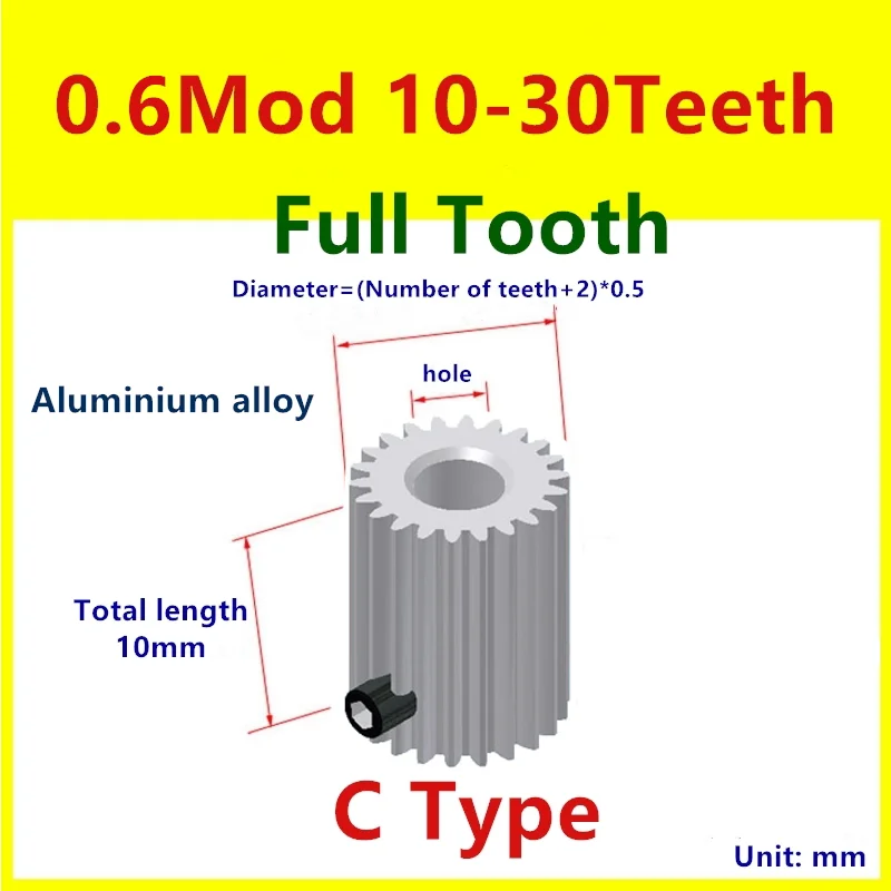 1pcs 0.6 mod Full teeth 10T 15T 25T aluminium alloy gear precision cylindrical spur gear transmission accessories 0.6m C type