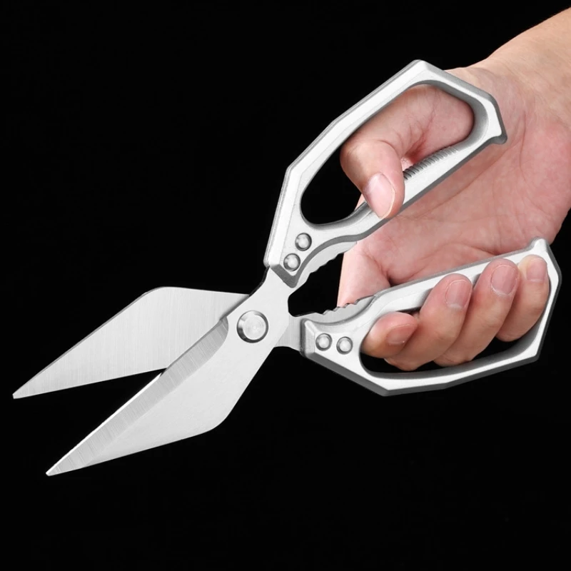 Kitchen Thickened Stainless Steel Scissors For Chicken, Duck, Fish, Barbecue, Vegetables Cutting Household Large Head Scissors