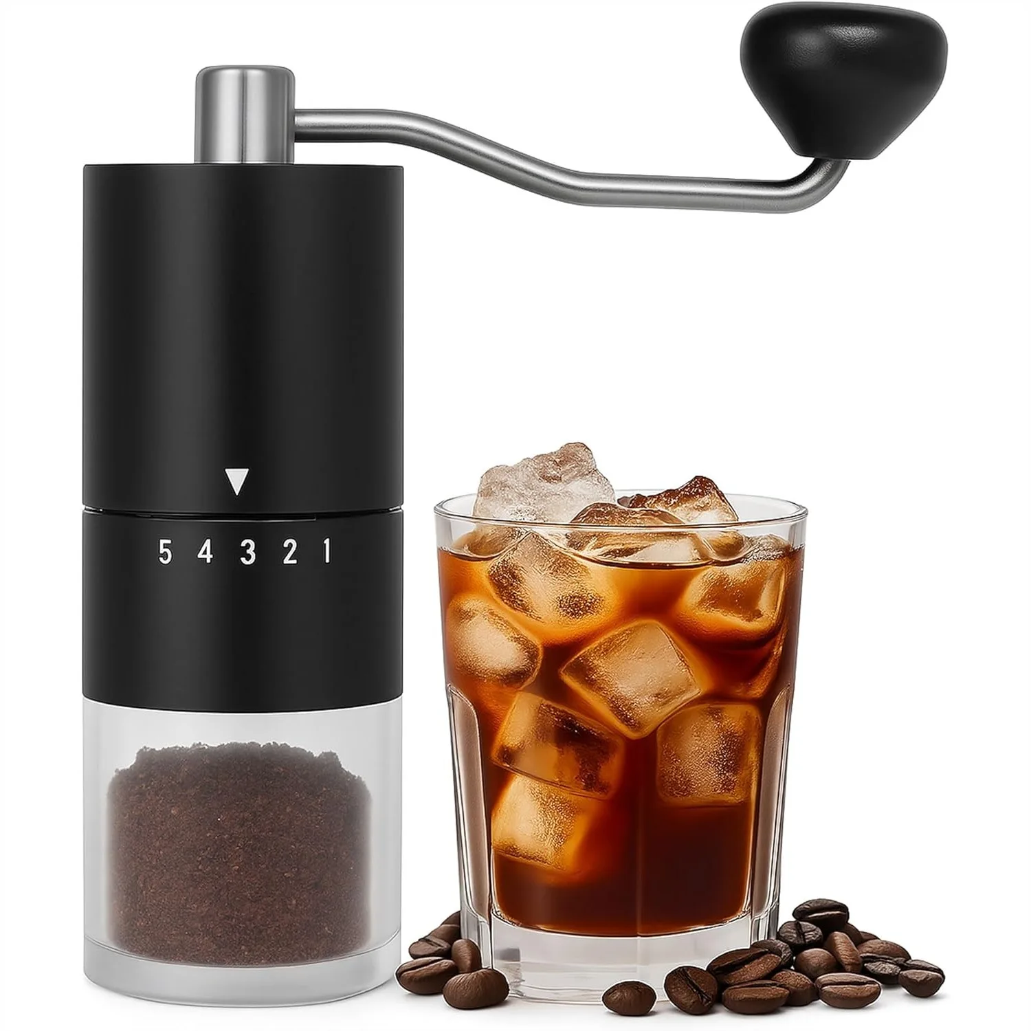 

Manual Coffee Grinder with Ceramics Burr, 5 Adjustable Settings for Espresso & French Press, Hand Crank Coffee Bean Grinder for