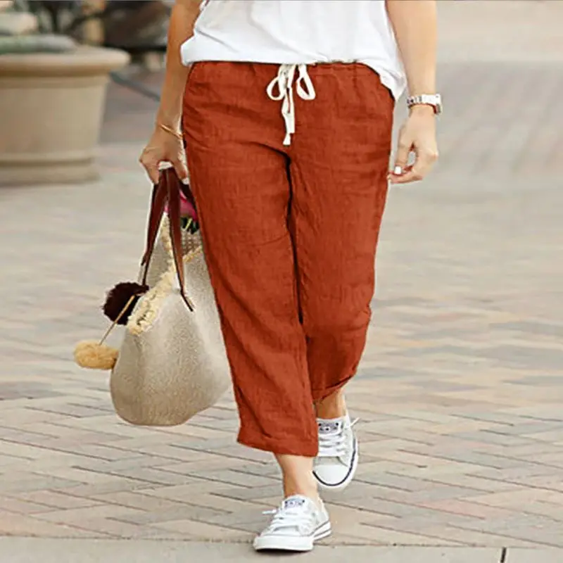 Autumn Cotton Women's Pants Y2K Black Drawstring Elastic Waist Casual Pants Female Loose Fashion Elegant Ladies Bottom image 5